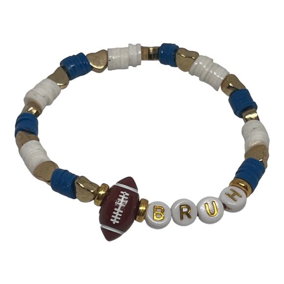 Football Fan Sporty Clay Heishi Beads Stretch Handmade Friendship Bracelets - Picture 3 of 6